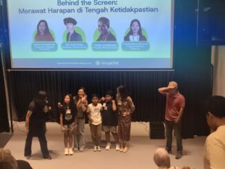 Where The Sun is Harvested film producer Dian Suryantini with three child actors during a screening at the 2026 Bali Climate Week People's Festival - IST